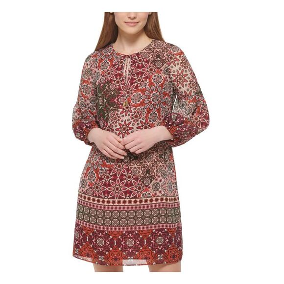 VINCE CAMUTO Dresses & Skirts - VINCE CAMUTO Womens Orange Tie Lined 3/4 Sleeve Split Shift Dress Petites 2P